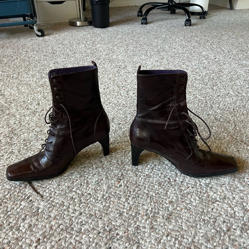 NWOT Handmade in Brazil Brown Leather Lace-Up Boots - Picture 2 of 5